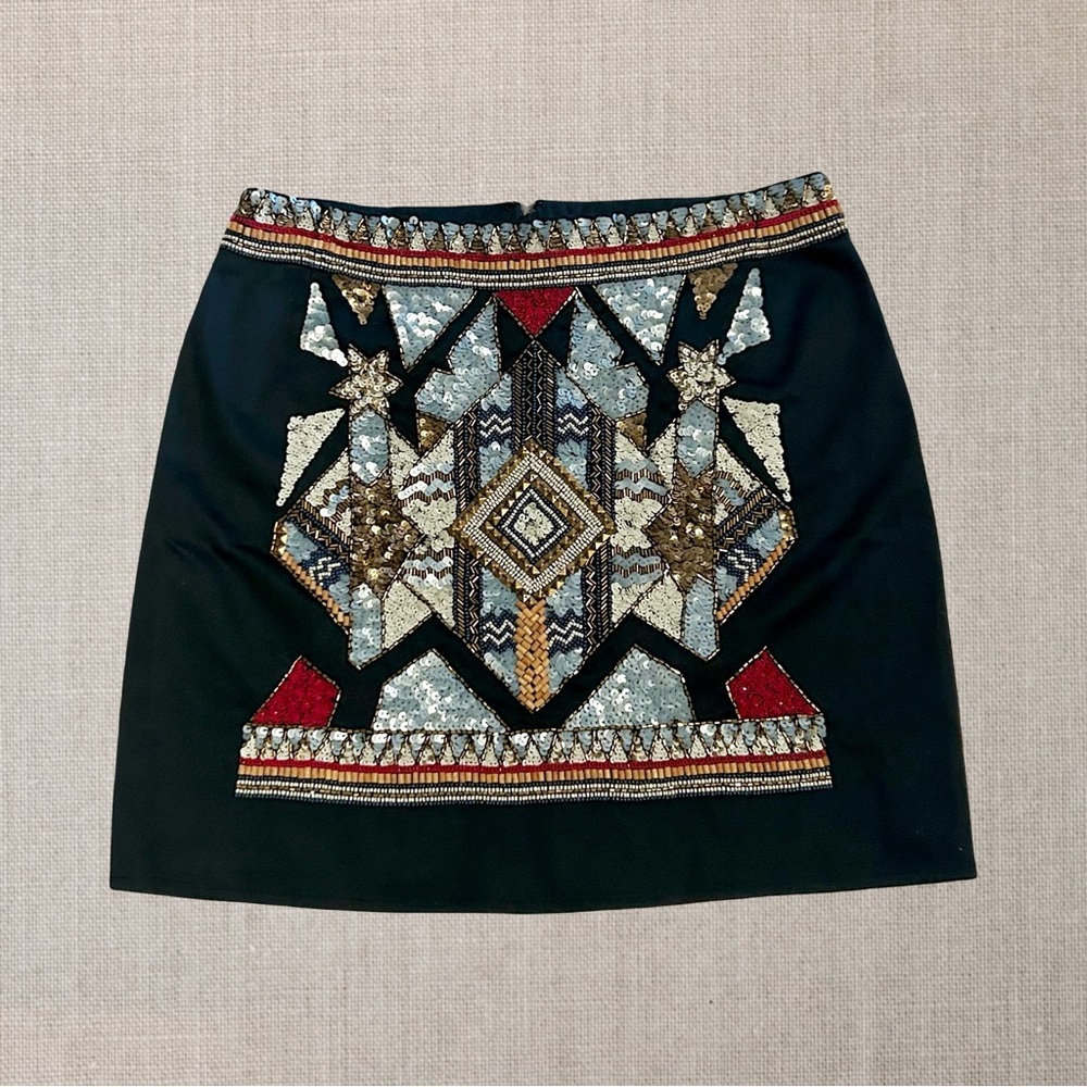 French Connection NWT Medina Jewel Embellished Black Skirt - Geometric Design